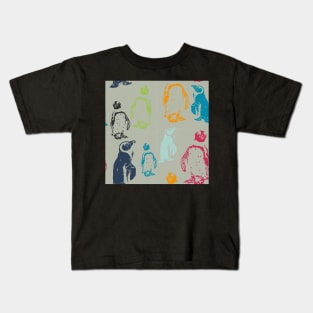 Party of Penguins In a Colourful Repeat Pattern Kids T-Shirt